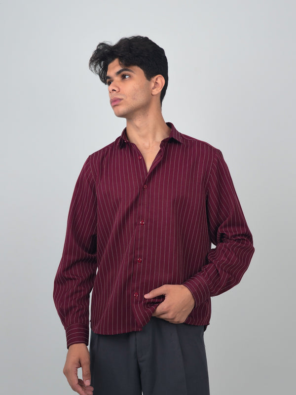 Burgundy Pinstripe Casual Shirt