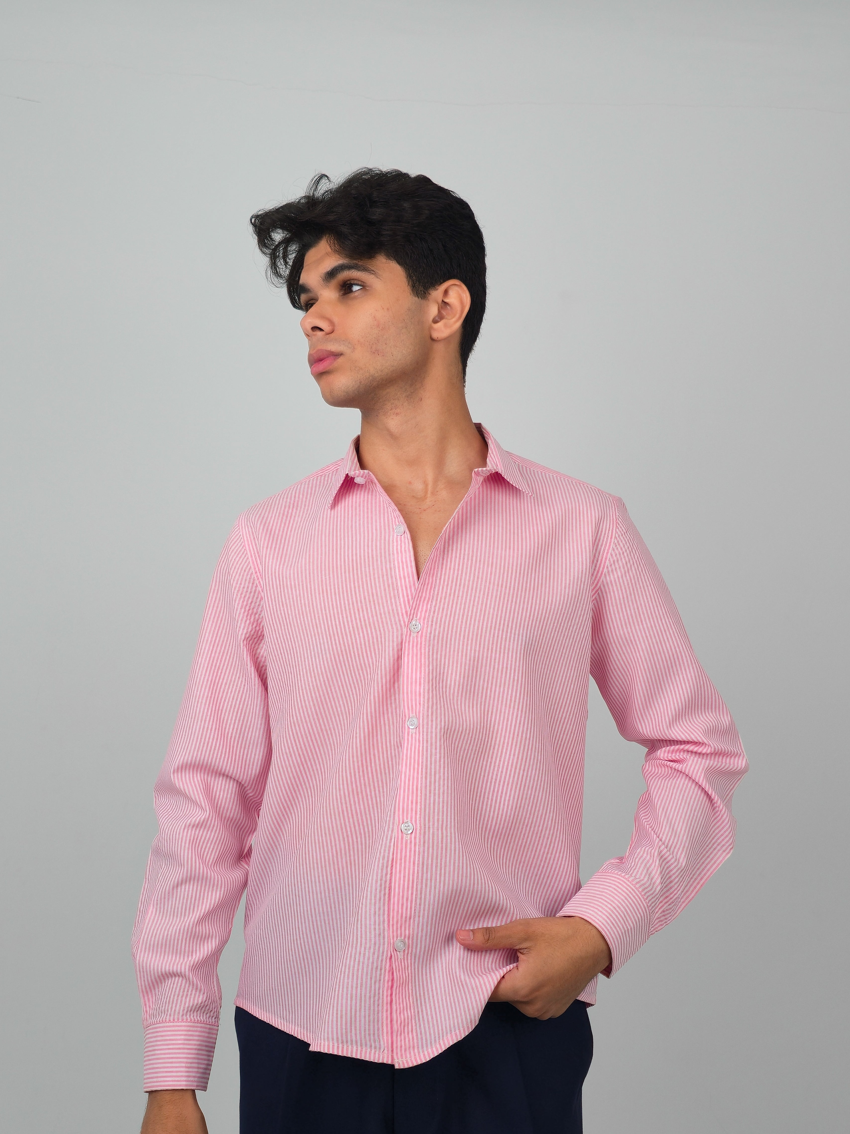 Baby pink Pinstripe Casual Shirt - Modern Tailored Fit