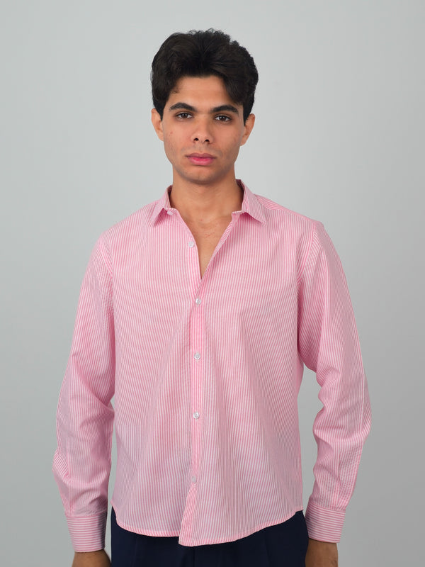 Baby pink Pinstripe Casual Shirt - Modern Tailored Fit